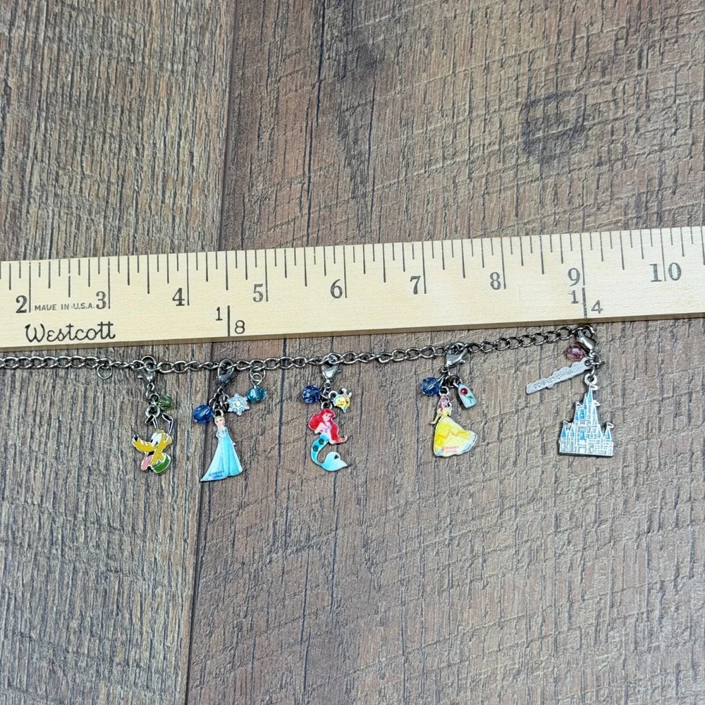 Disney Parks Charm Bracelet Princess Castle Elsa Ariel Belle Silver Tone Enamel